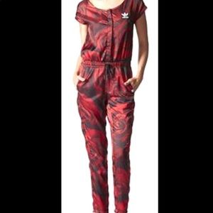 ADIDAS Red Clash Roses Pattern Women Jumpsuit